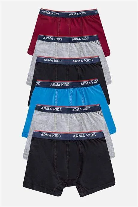 Erkek Çocuk Boxer 6'lı Paket Renkli, Pamuklu ve Likralı Esnek Kumaş
