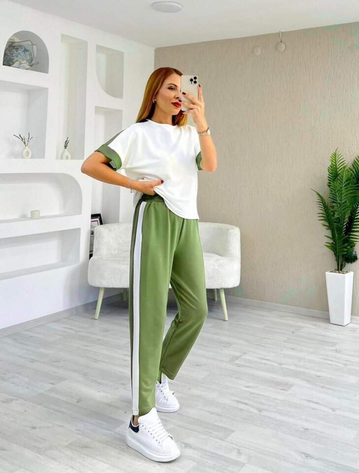 Kadın Modal Dokulu Kumaş Yanı şeritli Takım