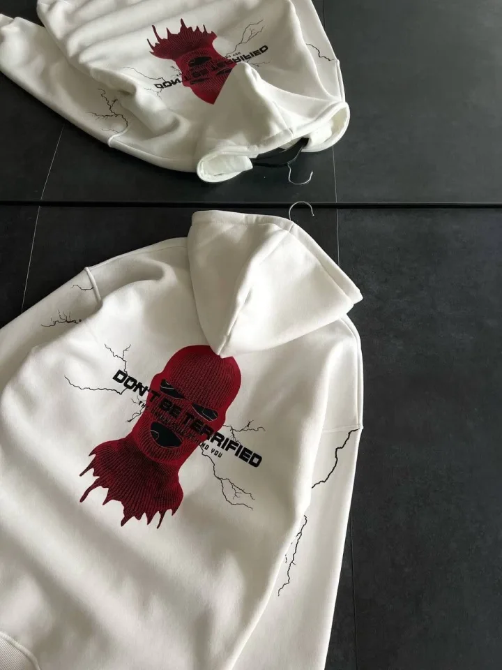 Üç İplik Kapşonlu Baskılı Oversize SweatShirt – Beyaz