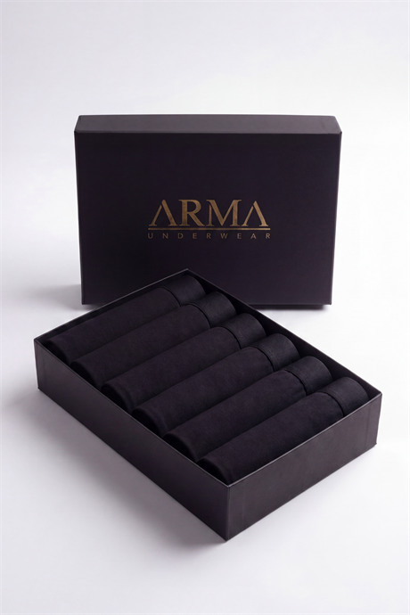 Erkek Premium Bambu Siyah Boxer 6'lı Hediye Kutulu Damat Bohçası ve Çeyiz Seti