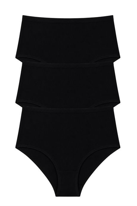Kadın Yüksek Bel Pamuklu Slip Külot 3'lü Paket Siyah Esnek Kumaş