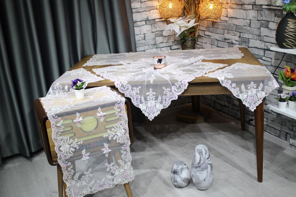 Akasya 5 Parça Salon Takımı Krem Lila