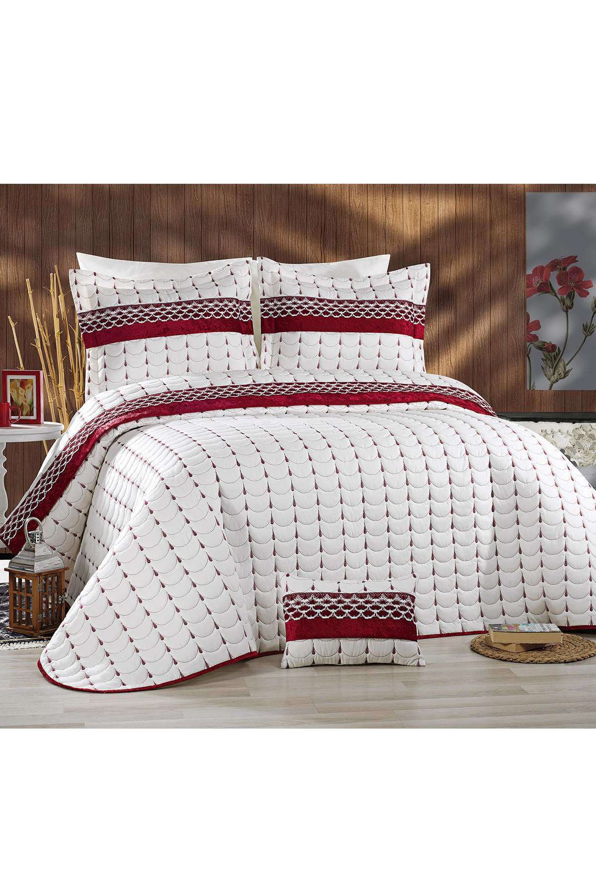Colors Micro Çift Kişilik Yatak Örtüsü Krem Bordo