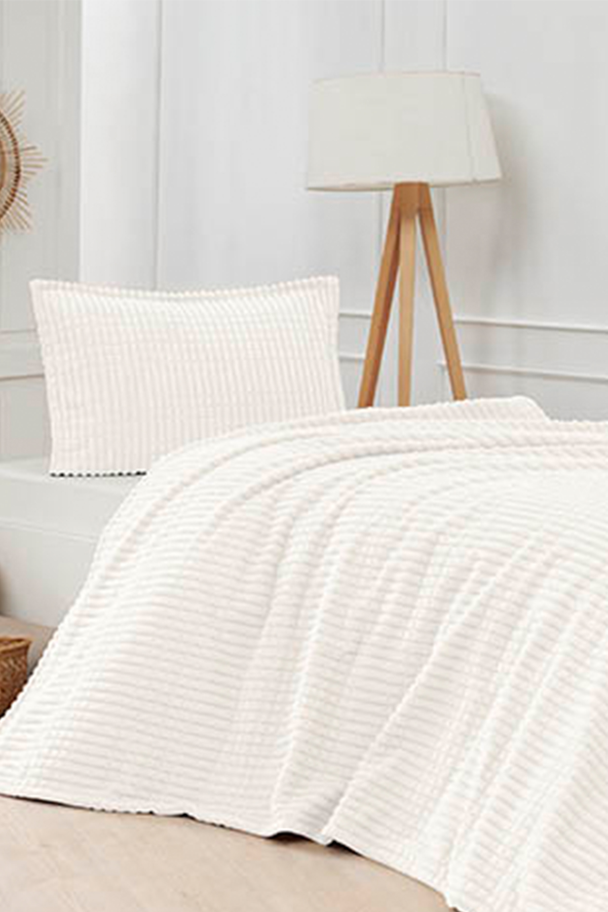 Merinos Modern Line Çift Kişilik Battaniye Seti Krem