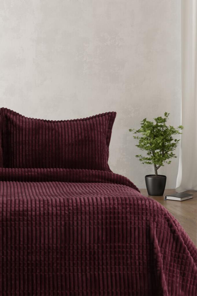 Merinos Modern Line Tek Kişilik Battaniye Seti Bordo
