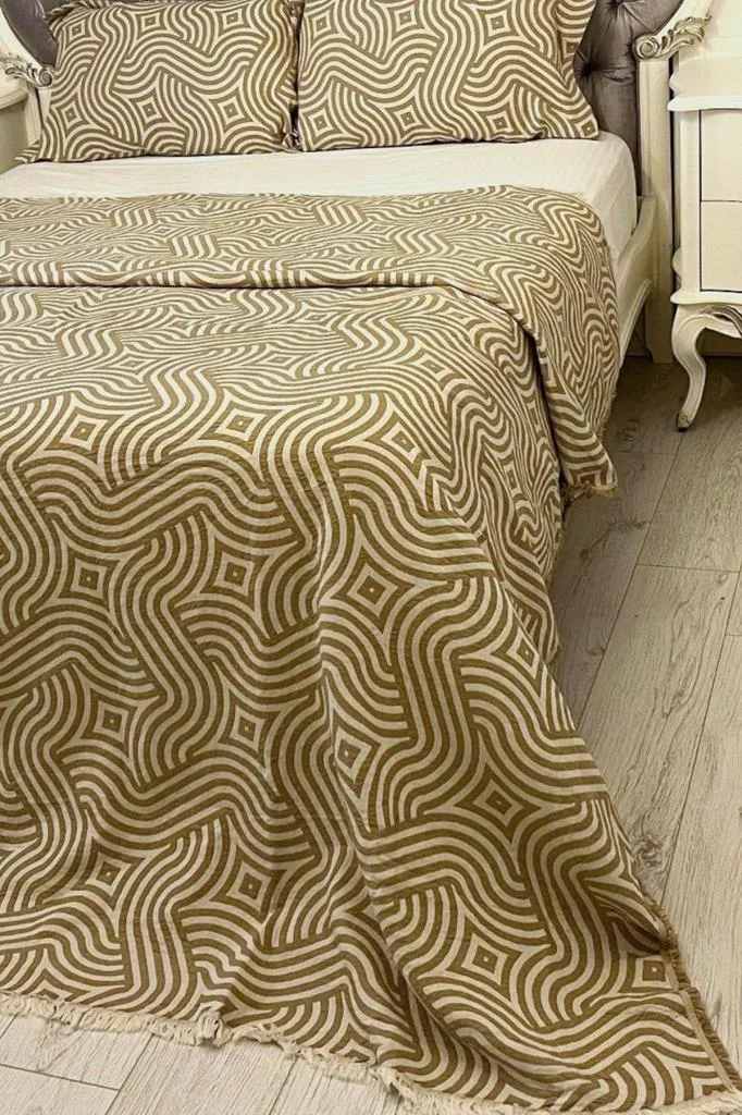 Zebra Müslin Çift Kişilik Saçaklı Pike Takımı 230x250 Kahve