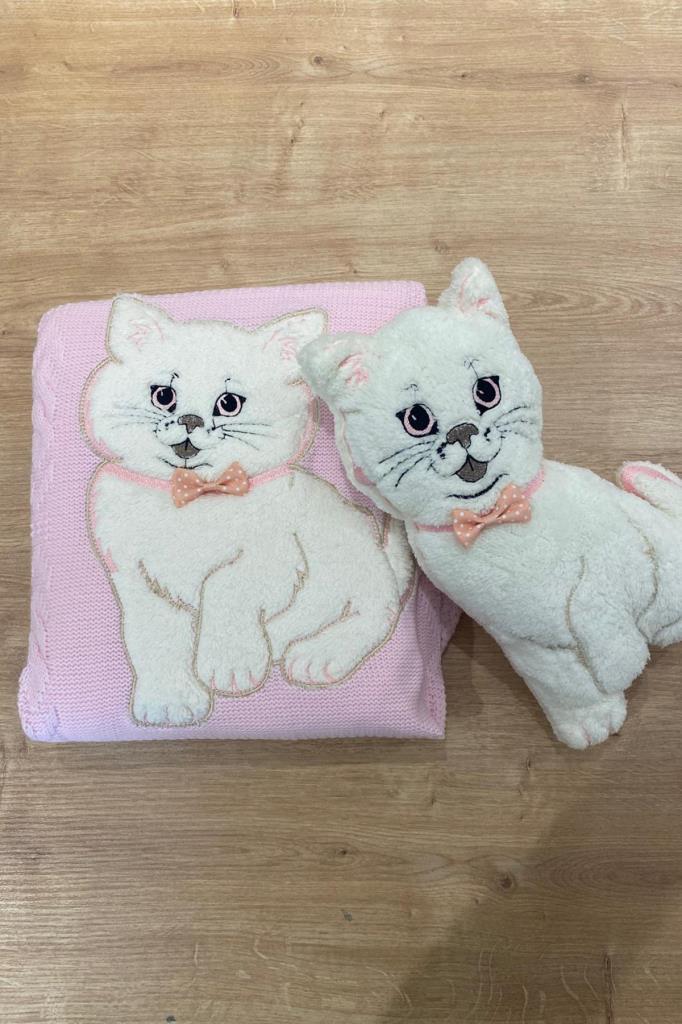 Oyuncak Hediyeli Bebek Triko Battaniye 90x90 Cm Pembe