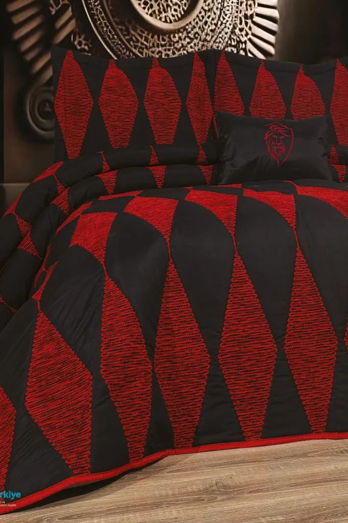 Ametist 4 Parça Yatak Örtüsü 240x260 Siyah Kırmızı