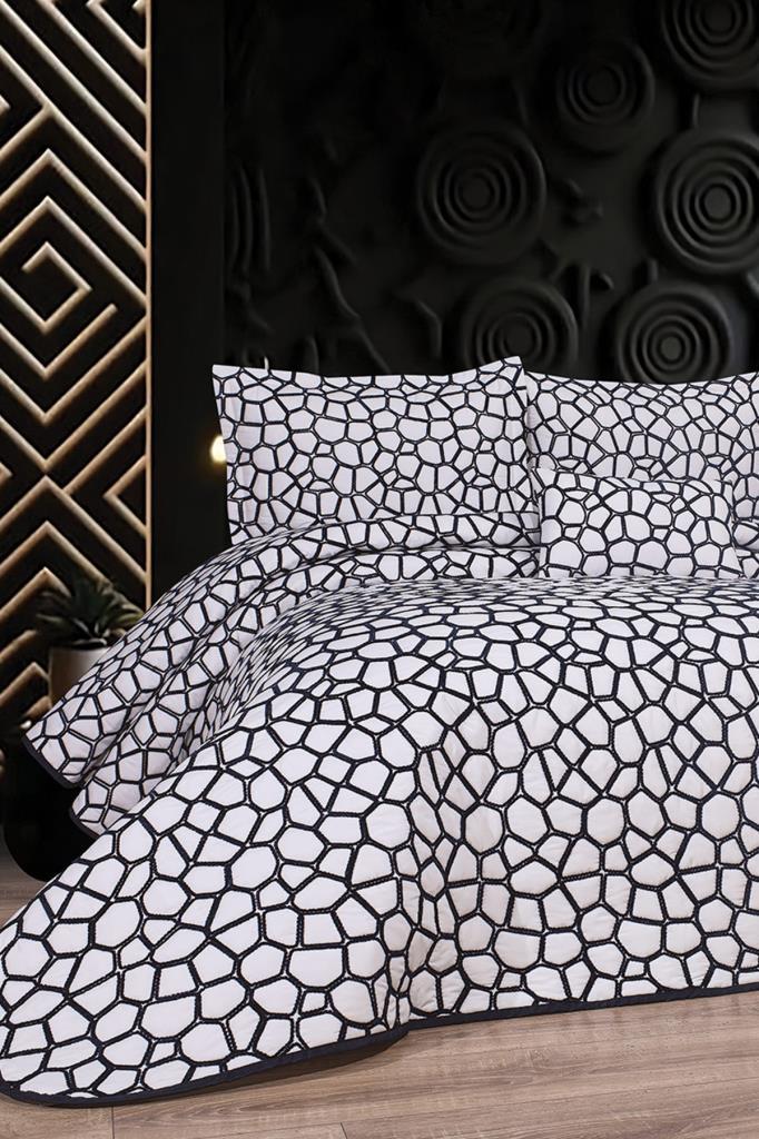 Stone 4 Parça Yatak Örtüsü 240x260 Beyaz Lacivert