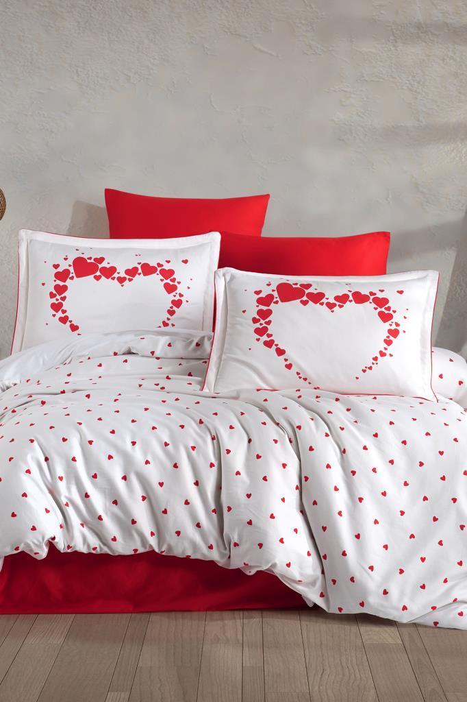 Amore Pamuk Saten Çift Kişilik Nevresim Takımı Beyaz