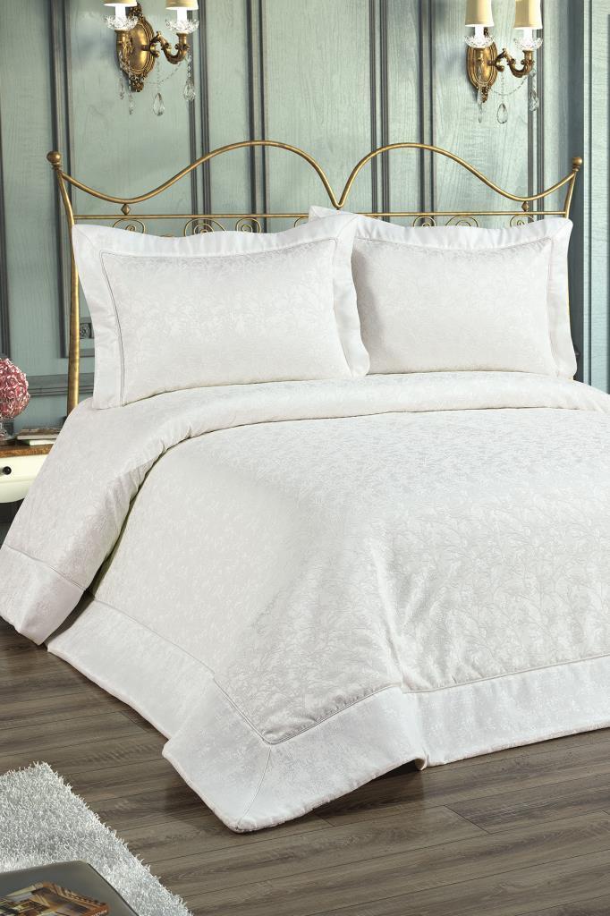Buğlem Dolgulu Şönil Çift Kişilik Yatak Örtüsü Krem