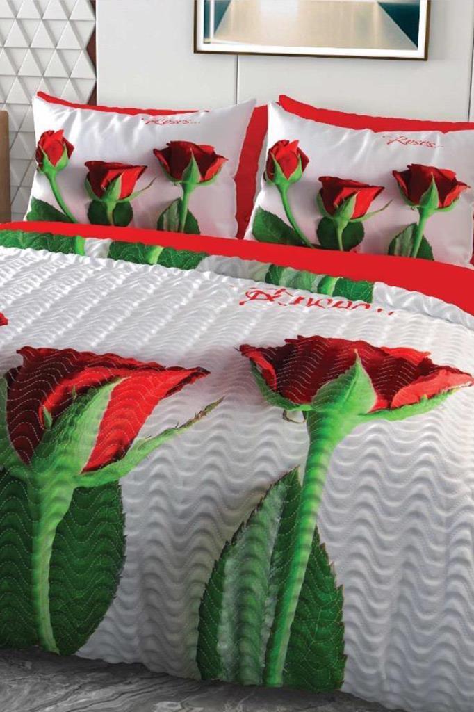 Rose Mikro Saten 3D Dijital Baskılı Dört Mevsim Çift Kişilik Nevresim Takımı