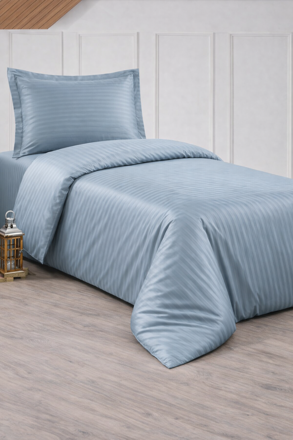 Çeyiz Diyarı Stripe Tek Kişilik PollySaten Nevresim Takımı Turkuaz