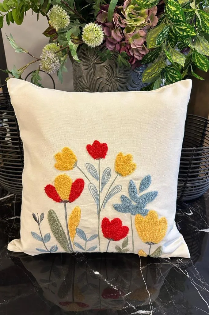 Diyar Lüx Nakışlı Keten Kırlent Kılıfı 45x45 cm