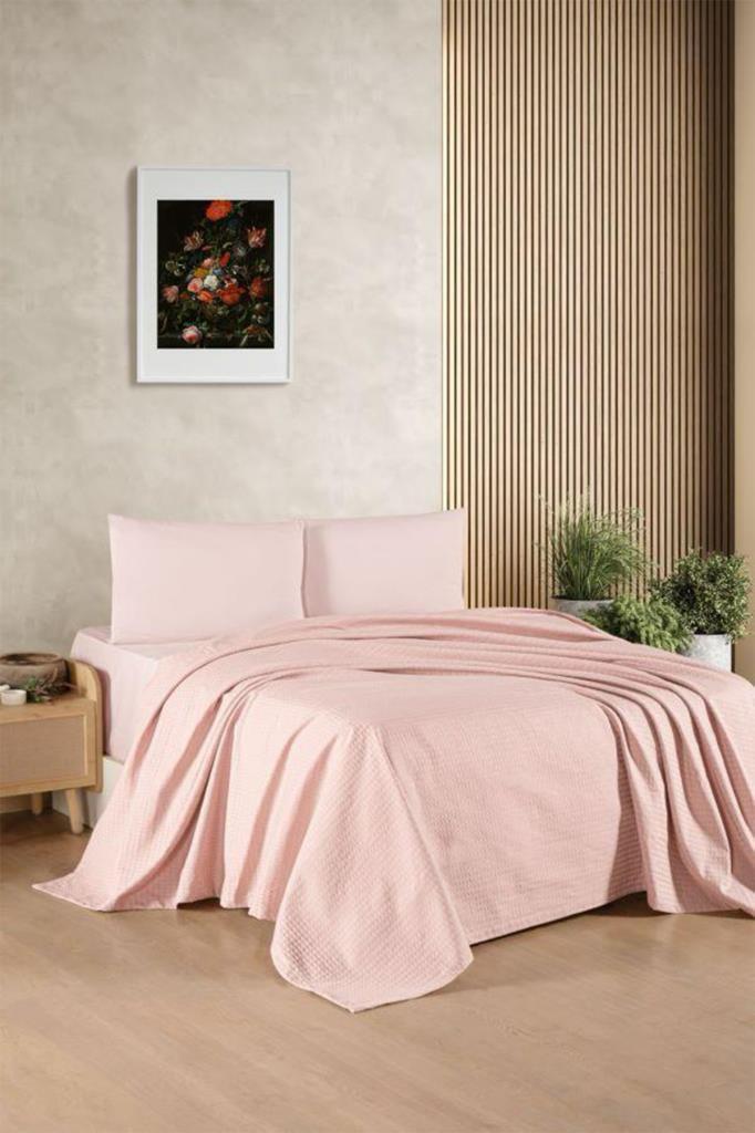 Kristal Bamboo Lastikli Çarşaflı Tek Kişilik Pike Takımı Pudra
