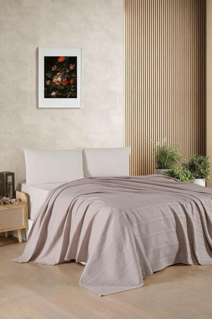 Kristal Bamboo Lastikli Çarşaflı Tek Kişilik Pike Takımı Cappucino