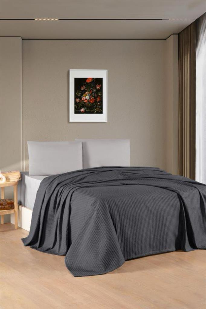 Kristal Bamboo Lastikli Çarşaflı Tek Kişilik Pike Takımı Antrasit