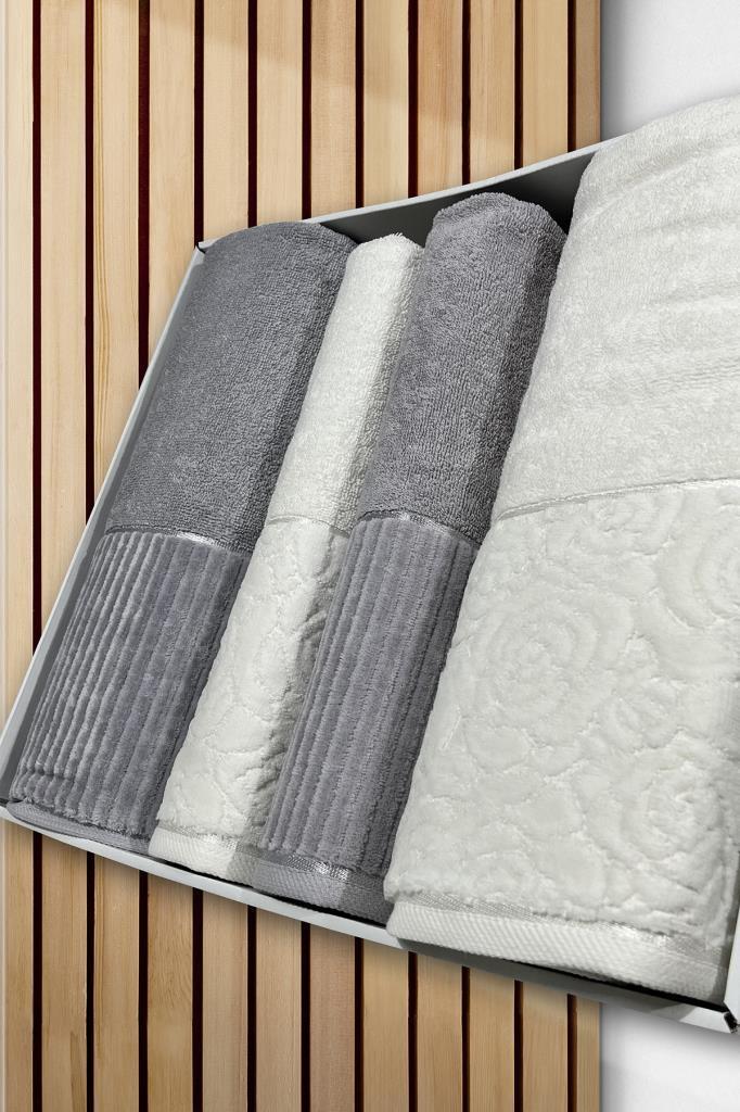 Sevgi Hamam Takımı 4 Parça Krem - Gri
