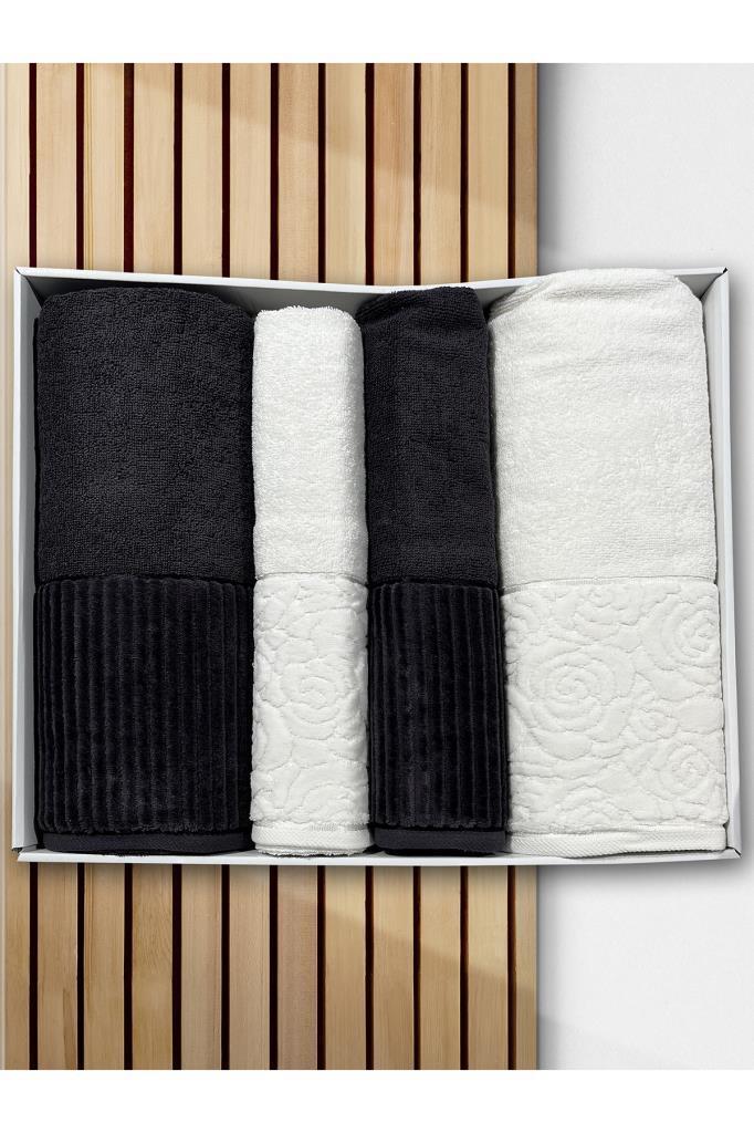 Sevgi Hamam Takımı 4 Parça Krem - Antrasit