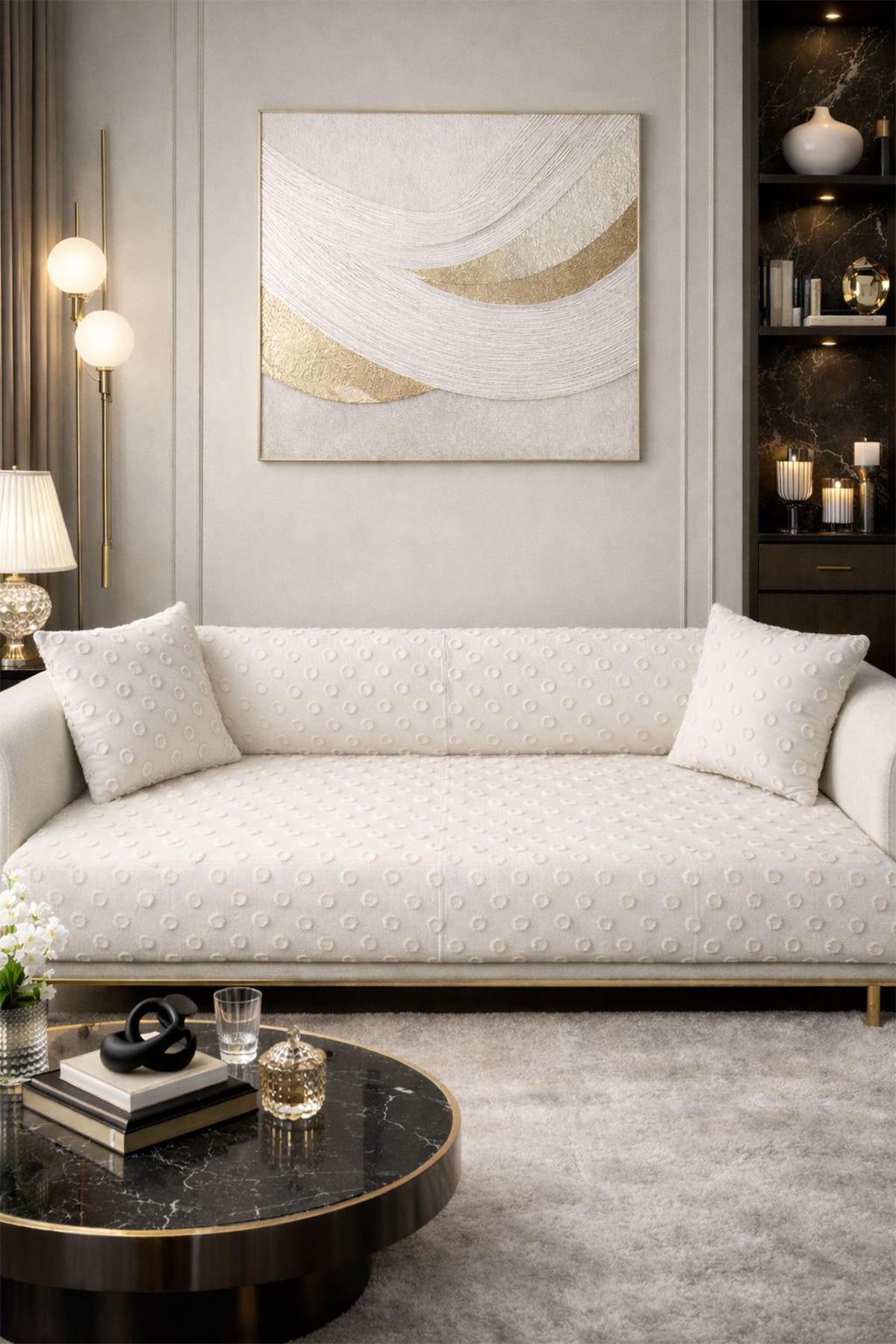 Konik Kırlent Kılıfı Hediyeli 170x210 cm Pamuklu Koltuk Örtüsü Krem
