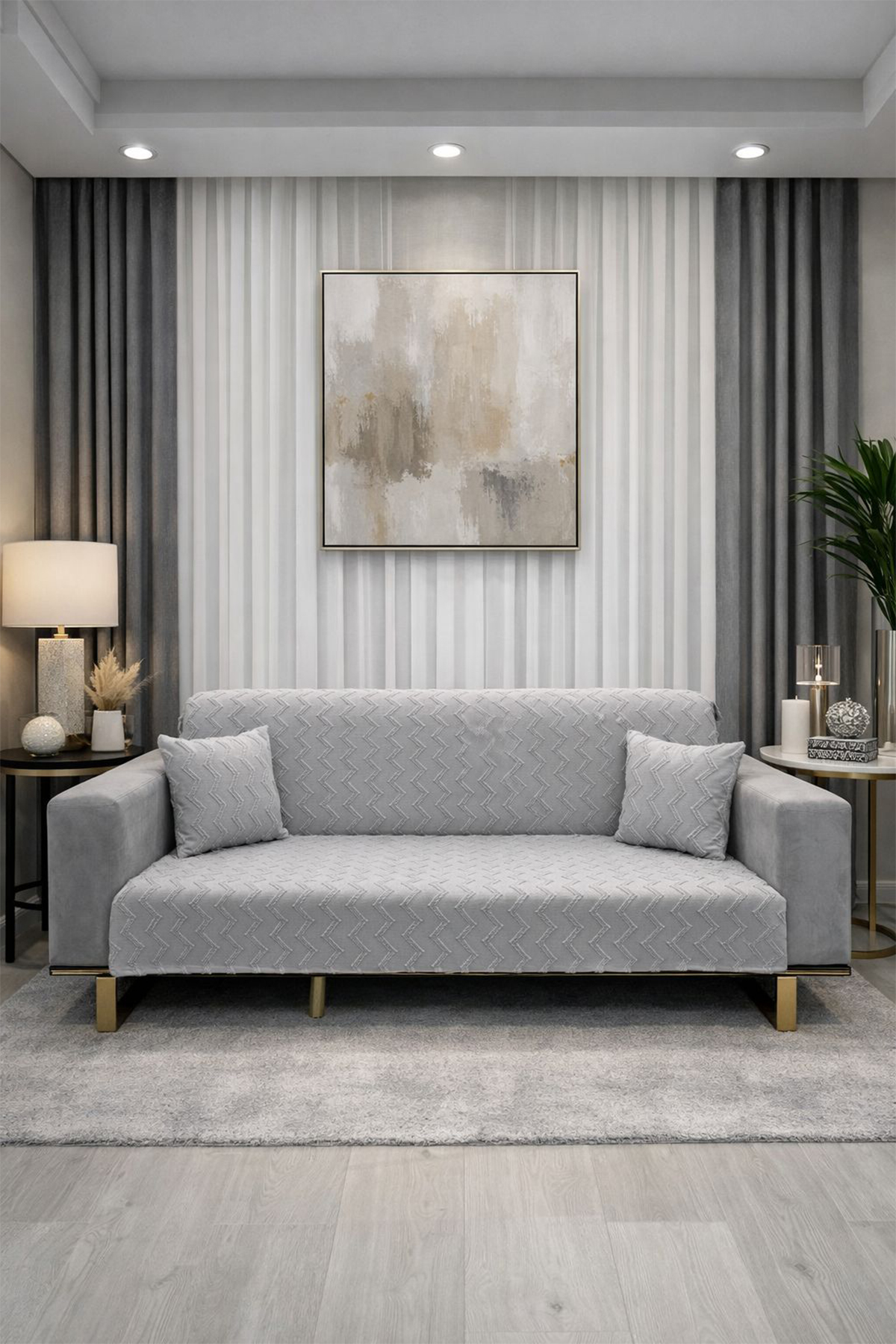 Lumpa Kırlent Kılıfı Hediyeli 170x210 cm Pamuklu Koltuk Örtüsü Gri
