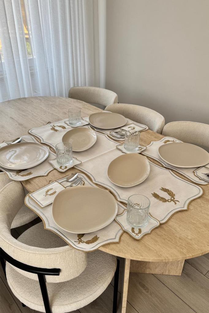 Edalım Keten Nakışlı Amerikan Servis Takımı 19 Parça