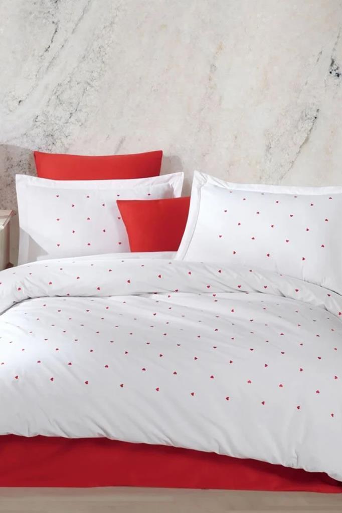 Lubow Poplin Nakışlı Çift Kişilik Nevresim Takımı Premium Beyaz