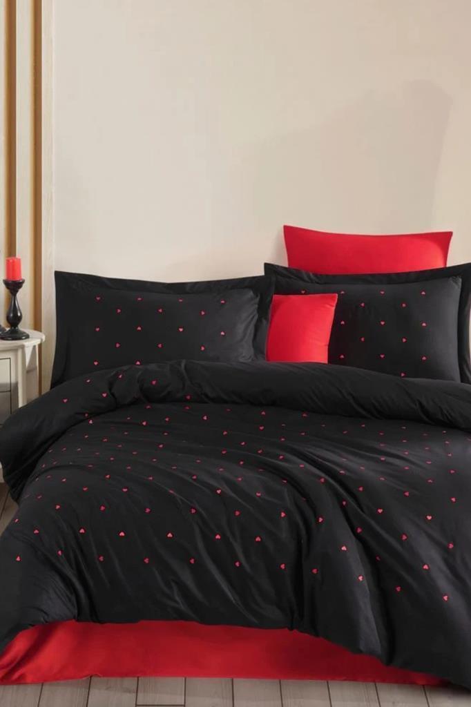 Lubow Poplin Nakışlı Çift Kişilik Nevresim Takımı Premium Siyah
