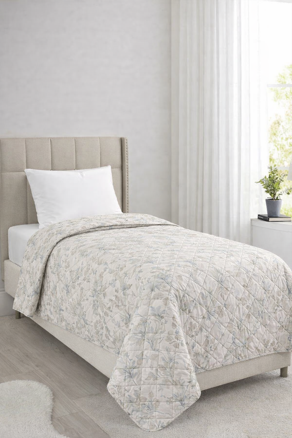 Sakura Elyaf Dolgulu Çift Taraflı Tek Kişilik 160x220 cm Kırlentsiz Tek Pike Krem