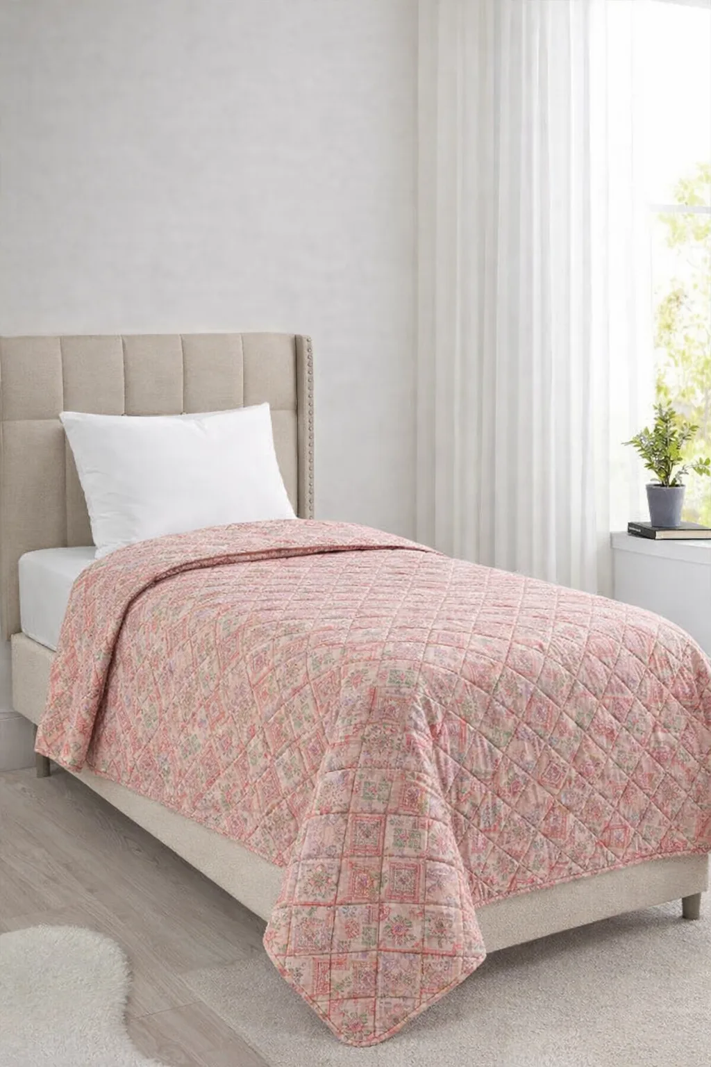 Sakura Elyaf Dolgulu Çift Taraflı Tek Kişilik 160x220 cm Kırlentsiz Tek Pike – Gül Kurusu
