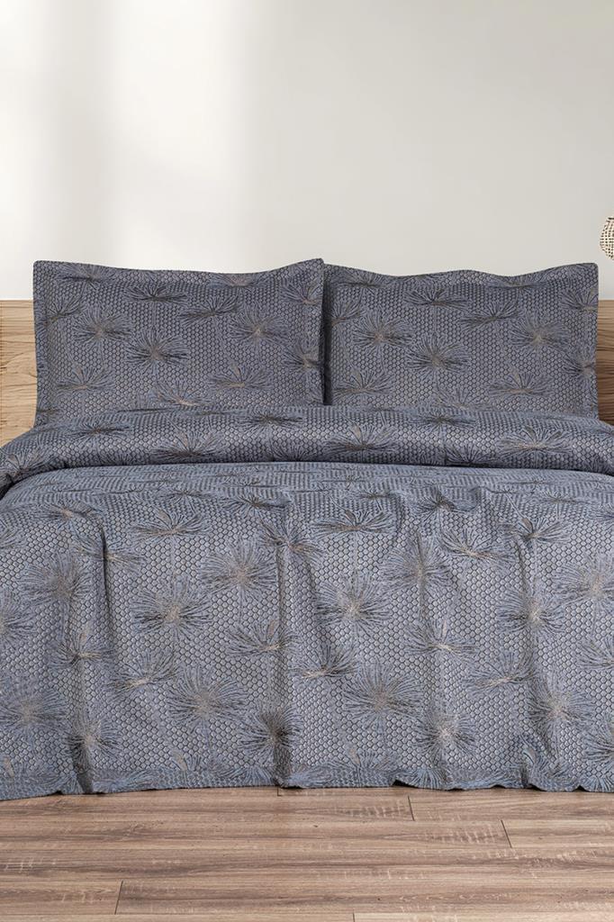 Hermes 3 Parça Çift Kişilik Pike Takımı 230x250 Gri