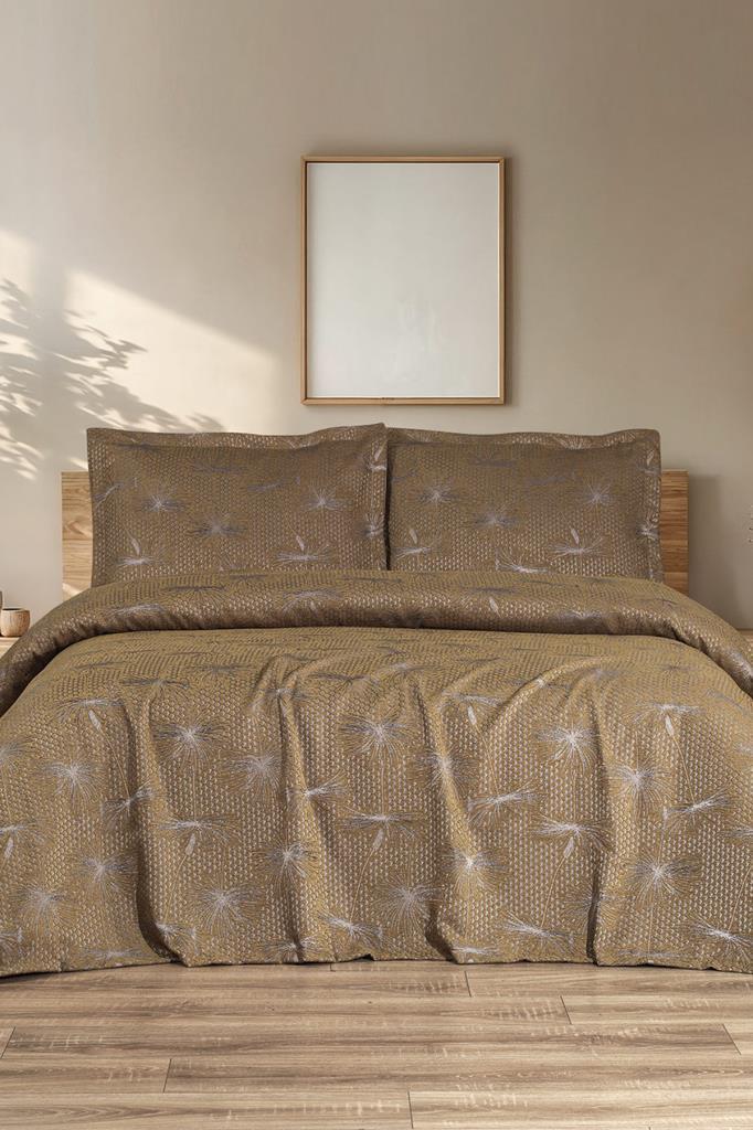 Hermes 3 Parça Çift Kişilik Pike Takımı 230x250 Kahve