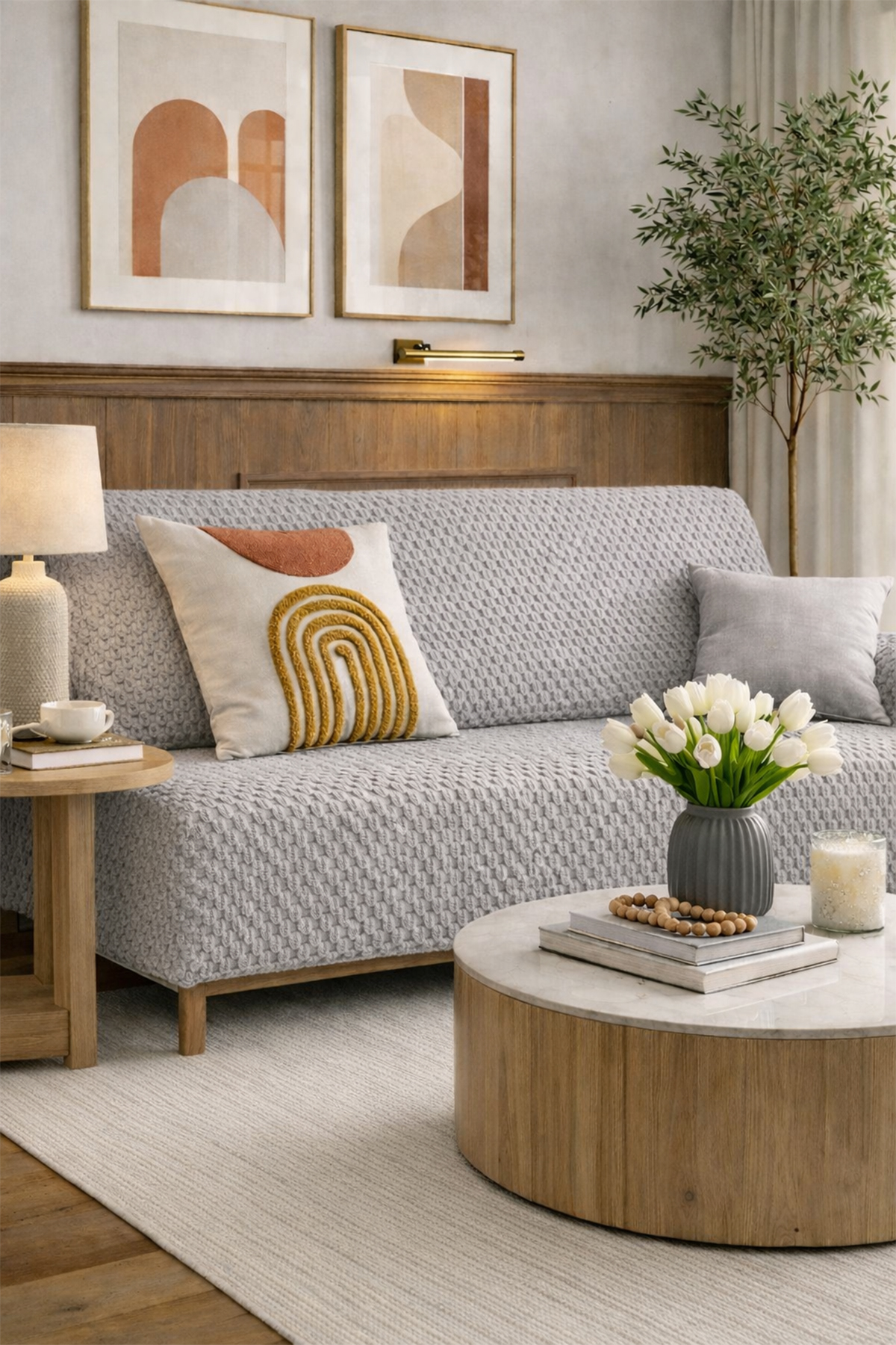 Sofa Cover Pelüş Kaymaz Tabanlı Koltuk Örtüsü 170x215 Cm Gri