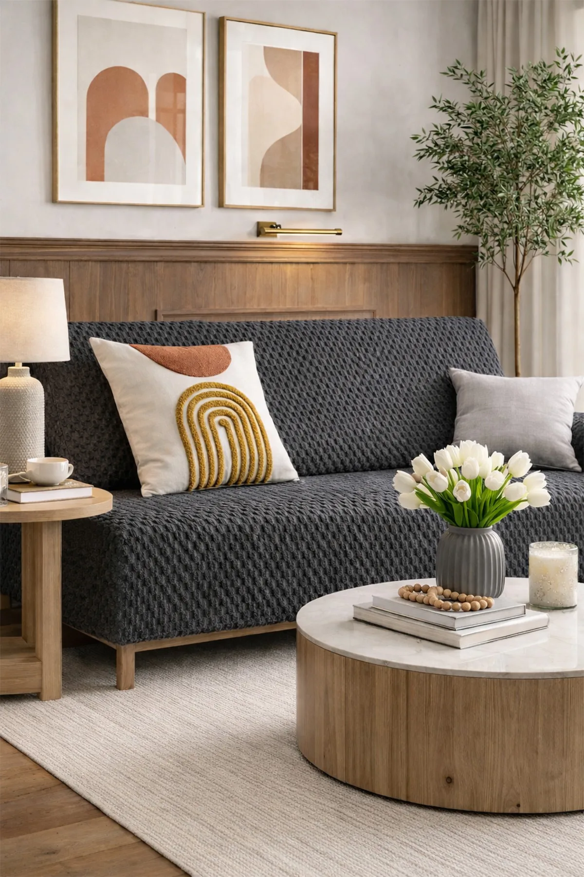 Sofa Cover Pelüş Kaymaz Tabanlı Koltuk Örtüsü 170x215 Cm – Antrasit
