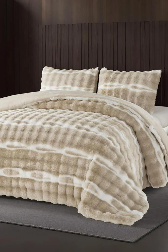 Su Yolu Tavşan Tüyü Çift Kişilik Yatak Örtüsü 220x240 Cm – Bej