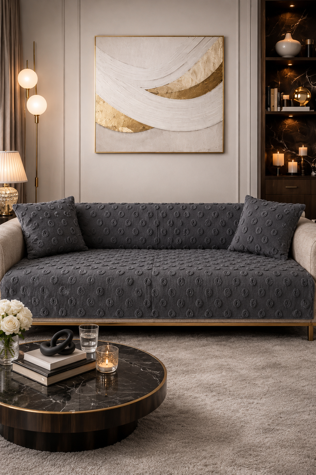 Konik Kırlent Kılıfı Hediyeli 170x210 cm Pamuklu Koltuk Örtüsü Antrasit
