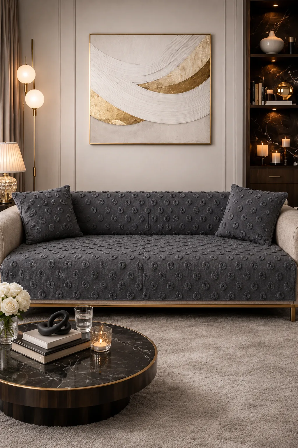 Konik Kırlent Kılıfı Hediyeli 170x210 cm Pamuklu Koltuk Örtüsü – Antrasit
