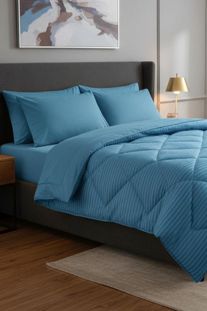 Satin Pollysaten Comforter Çift Kişilik Yorgan Seti Turkuaz