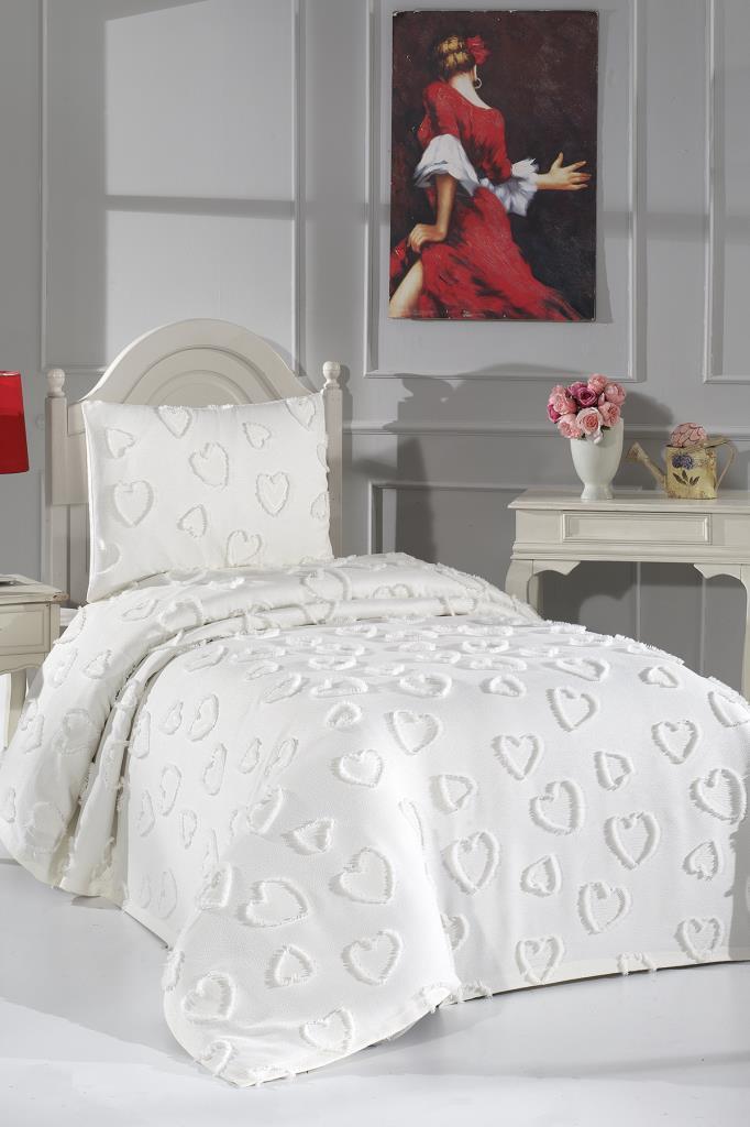 Çeyiz Diyarı Pure Love 2 Parça Tek Kişilik Pike Takımı Krem