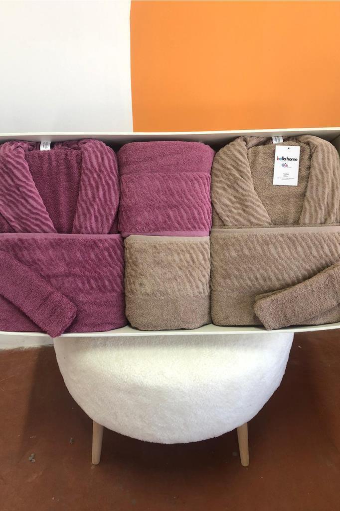 Zebra 8 Parça Aile Bornoz Takımı Mürdüm - Kahve