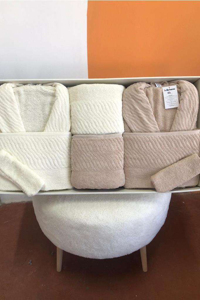 Zebra 8 Parça Aile Bornoz Takımı Krem - Bej