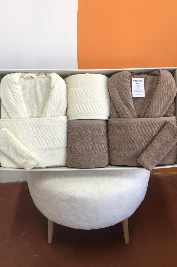 Zebra 8 Parça Aile Bornoz Takımı Krem - Kahve