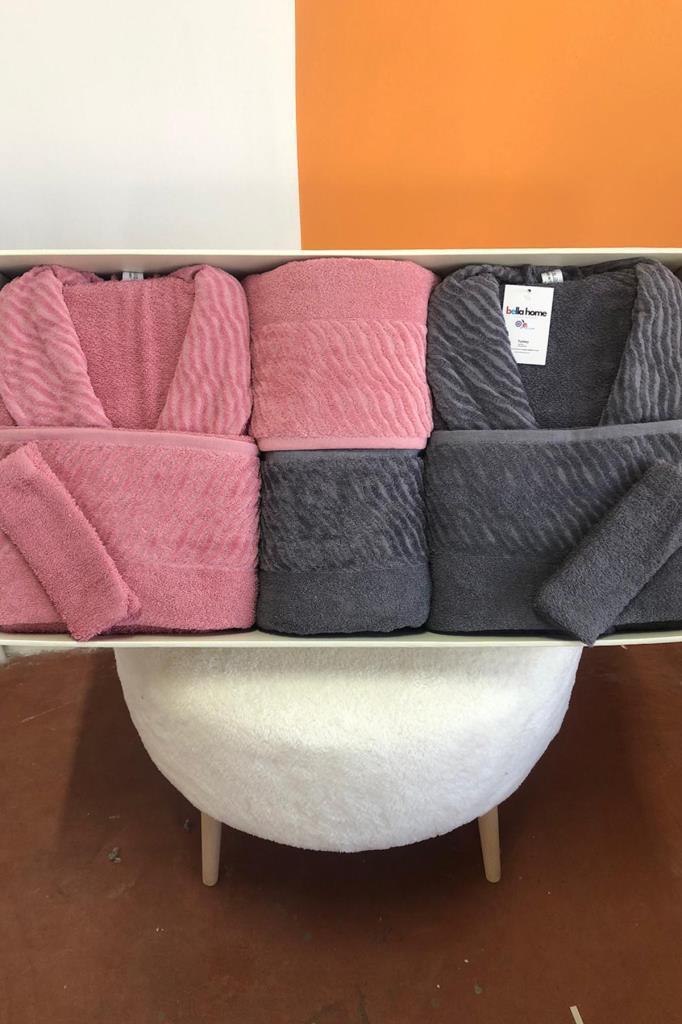 Zebra 8 Parça Aile Bornoz Takımı Gül Kurusu - Antrasit