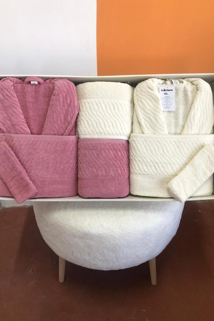 Zebra 8 Parça Aile Bornoz Takımı Gül Kurusu - Krem