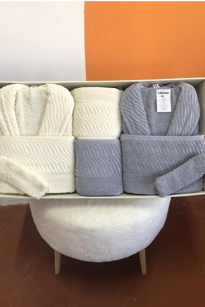 Zebra 8 Parça Aile Bornoz Takımı Krem - Gri