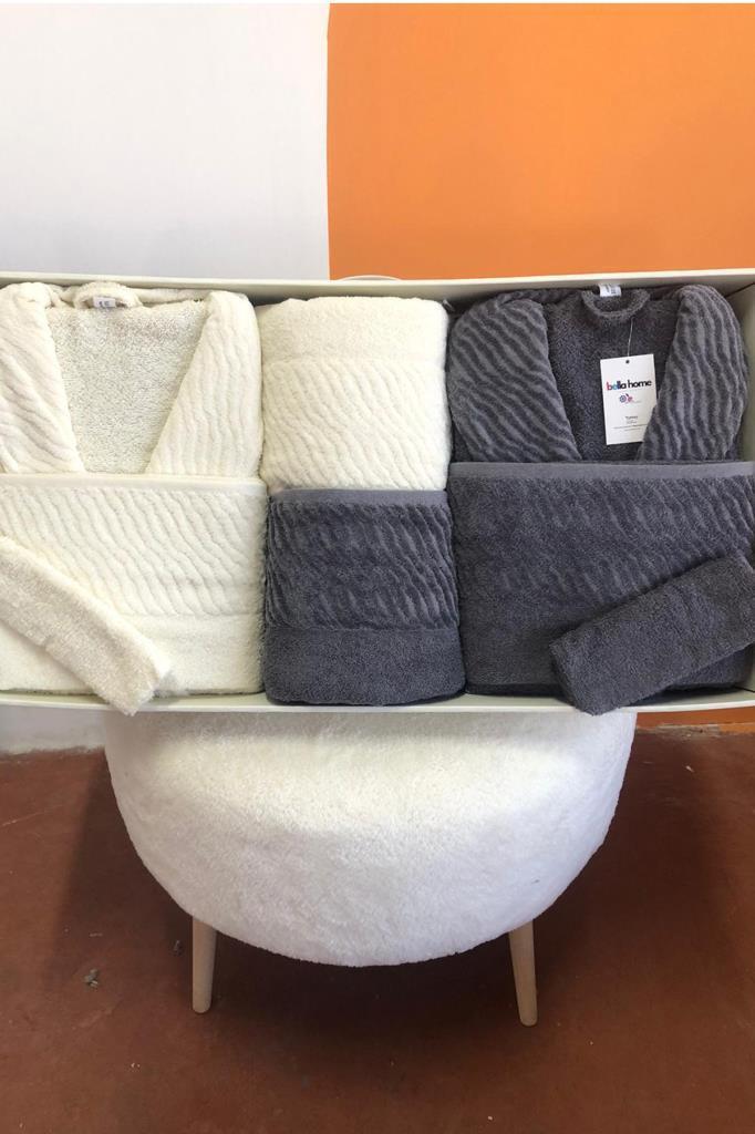 Zebra 8 Parça Aile Bornoz Takımı Krem - Antrasit