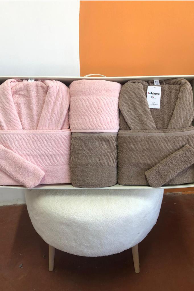 Zebra 8 Parça Aile Bornoz Takımı Pembe - Kahve