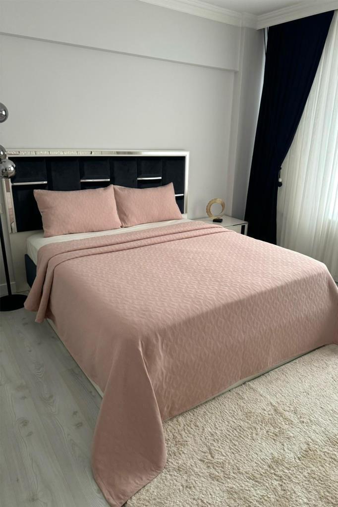 Powderlove 3 Parça Çift Kişilik Yatak Örtüsü 235x250 cm Pudra