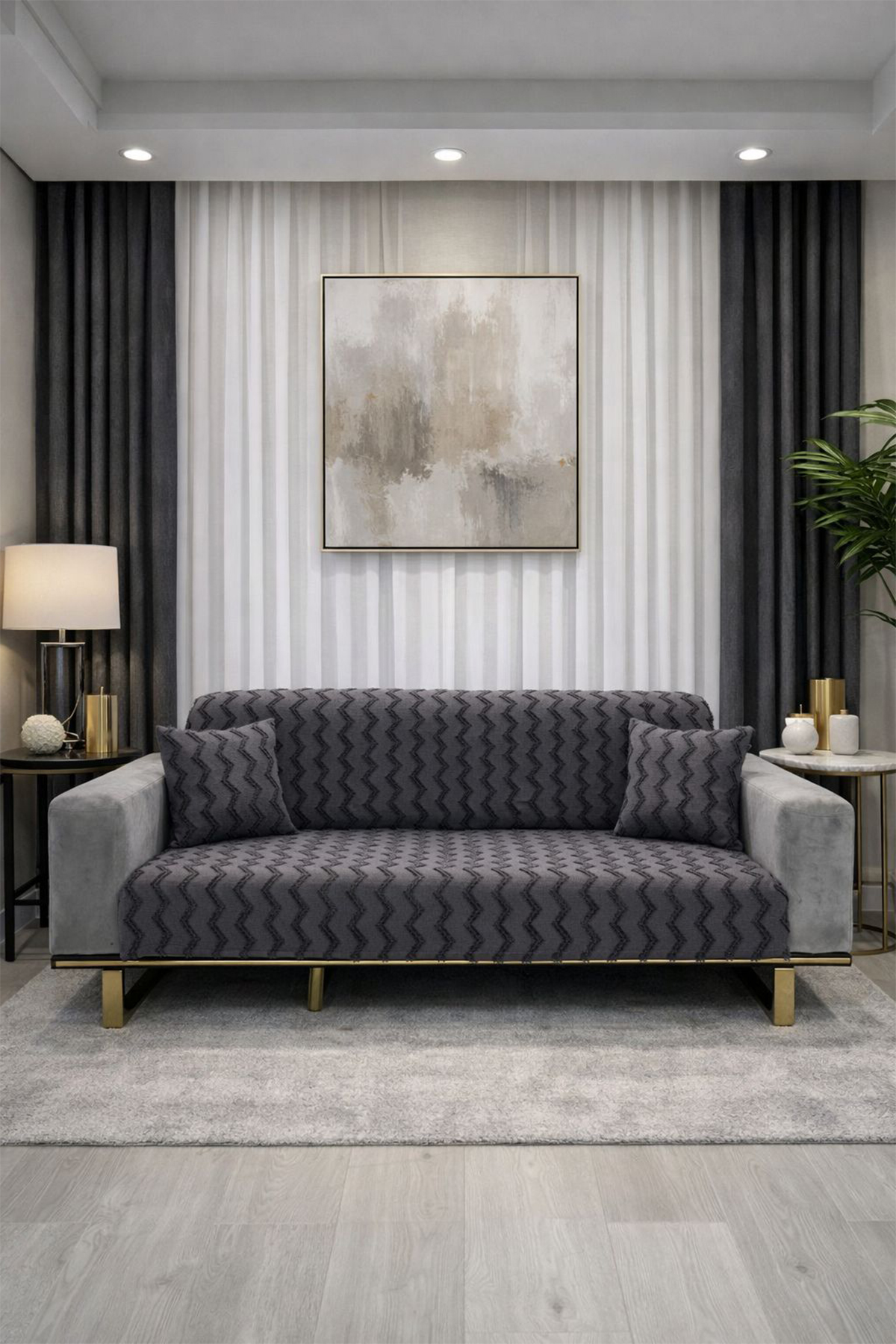 Lumpa Kırlent Kılıfı Hediyeli 170x210 cm Pamuklu Koltuk Örtüsü Antrasit