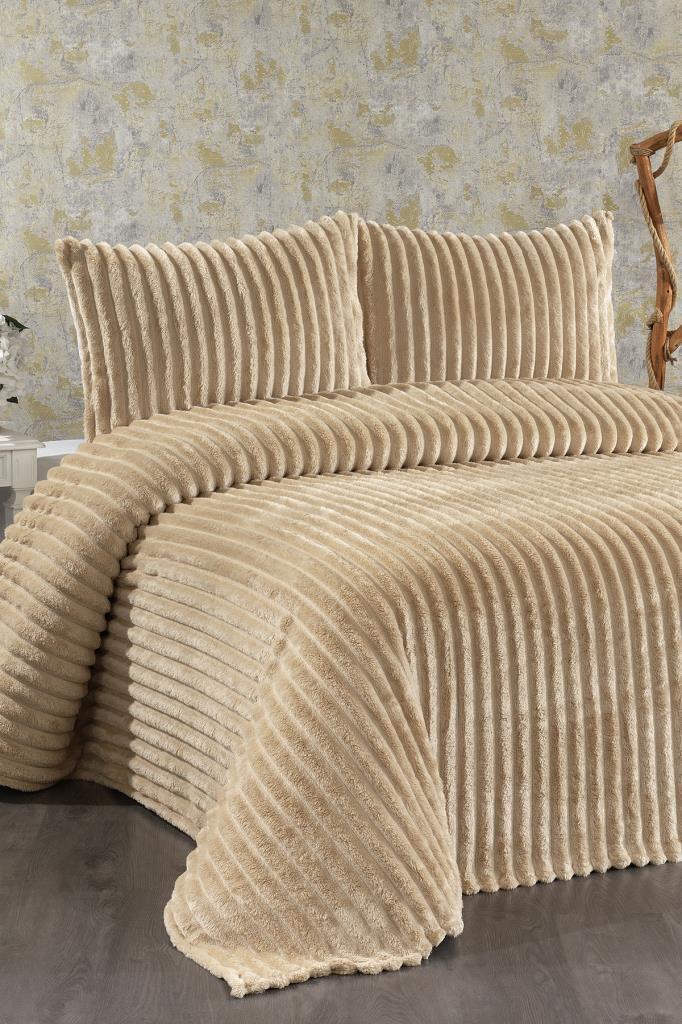 Granada Peluş Çift Kişilik Yatak Örtüsü Cappucino